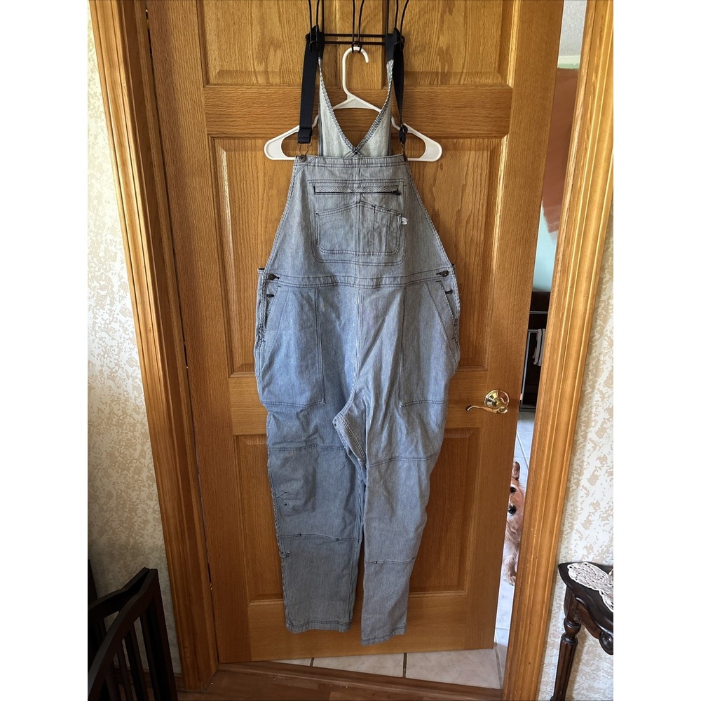 DULUTH TRADING Company Blue White Railroad Stripe Bib Gardening Overalls XXL 33